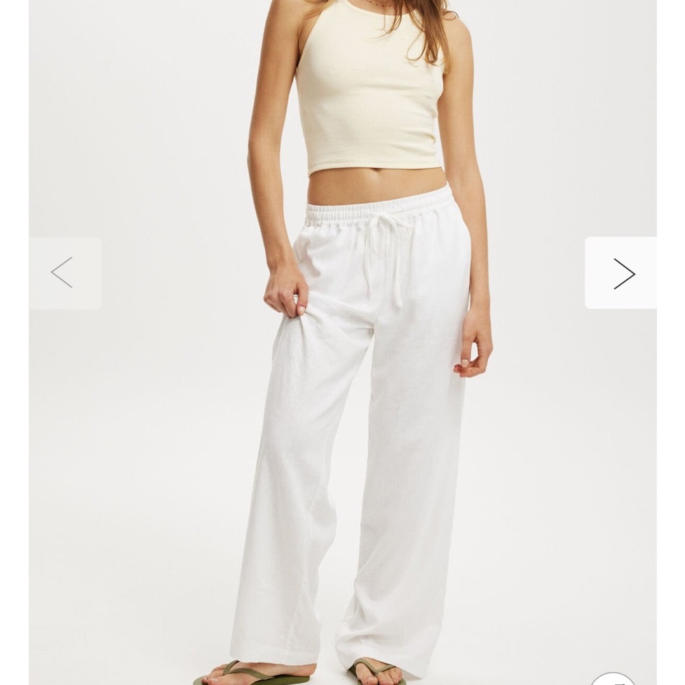 Cotton On White Wide Leg Linen Pants with Elastic Waist